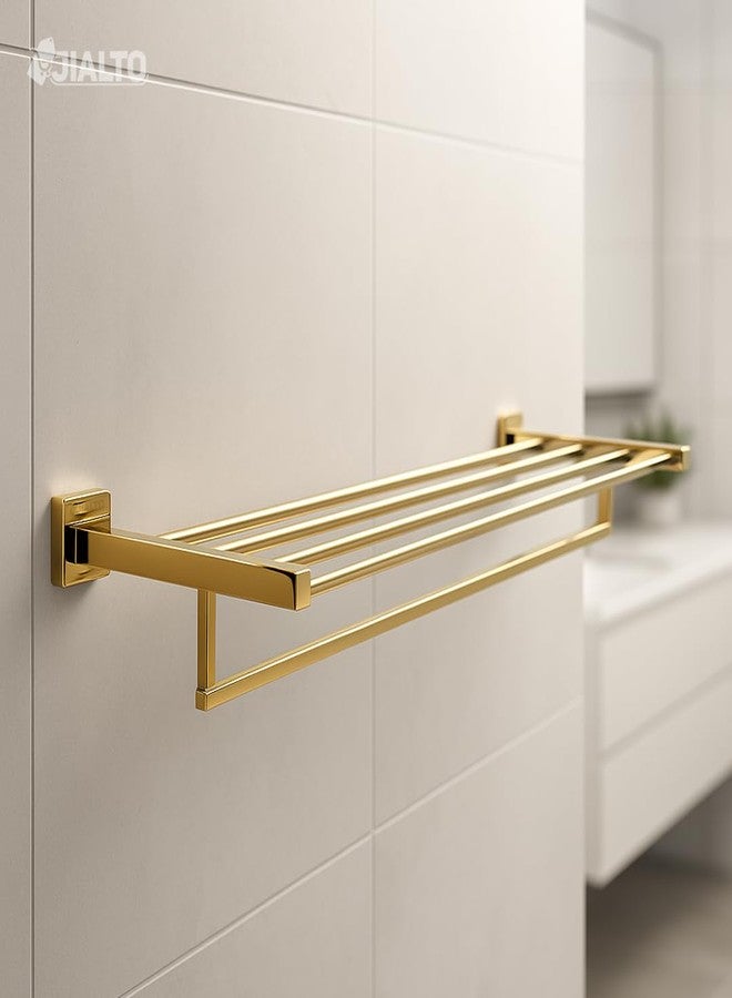 JIALTO Stainless Steel Folding 24 Inches Towel Rack for Bathroom - Durable, Stylish, Space-Saving Towel Holder & Stand - Perfect Bathroom Accessories Set for Home (Gold, Pack of 1) - Image 3